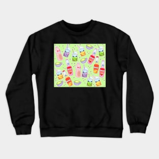 Colorful Kawaii Drinks on Green Crewneck Sweatshirt